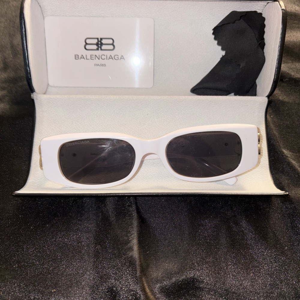 Balenciaga Rectangular White Sunglasses